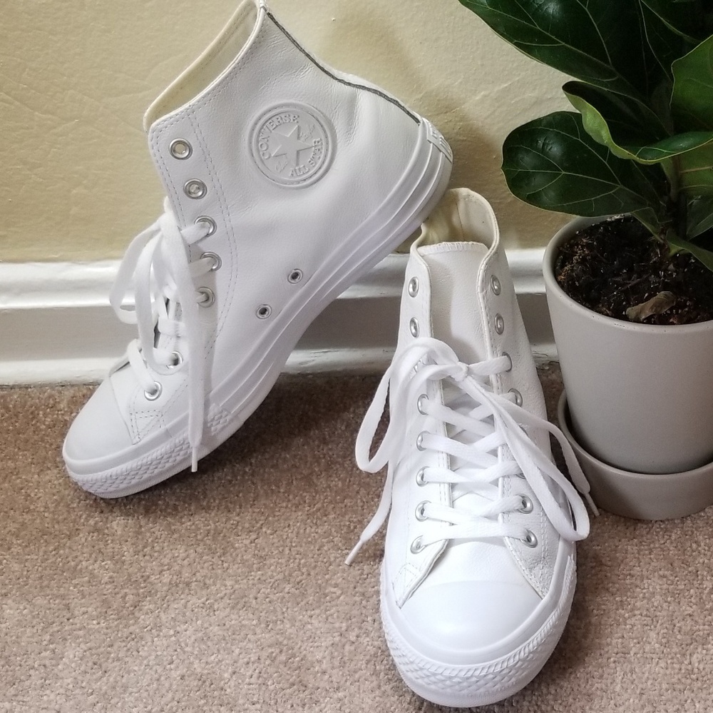 White Leather Converse High Tops